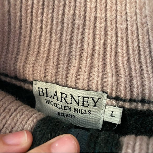 Blarney Woollen Mills Ireland 100% Merino Wool Aran Green Half Zip Size L - Picture 4 of 11